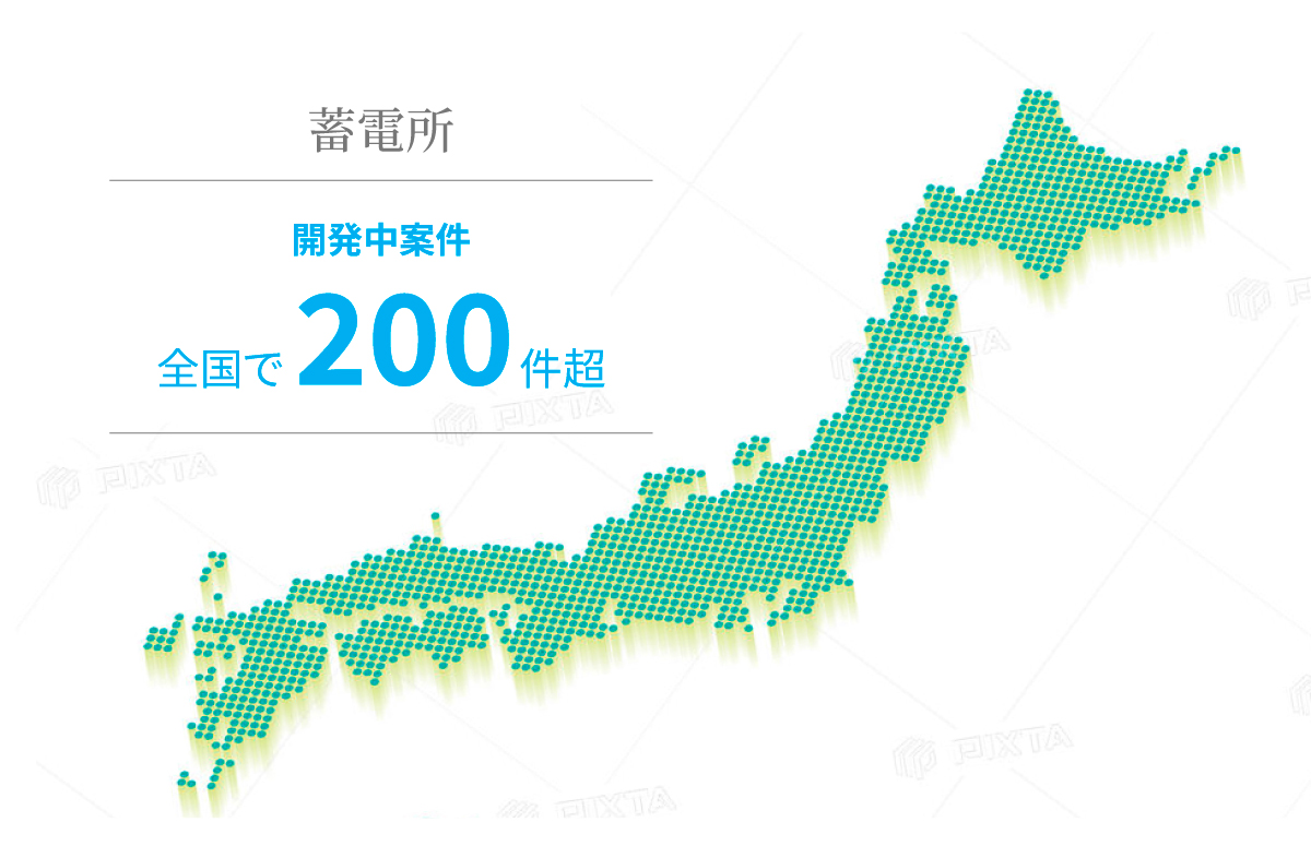 日本地図＋蓄電池イメージ